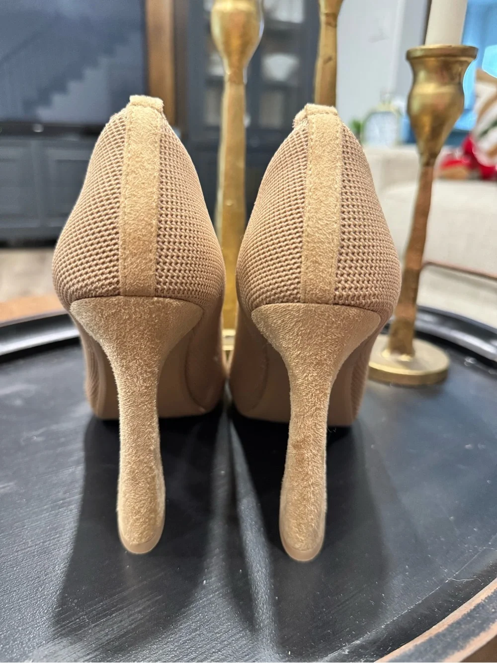 NEW Cosy Island Beige Knit Peep-Toe Ankle-Strap Heels Size 6.5